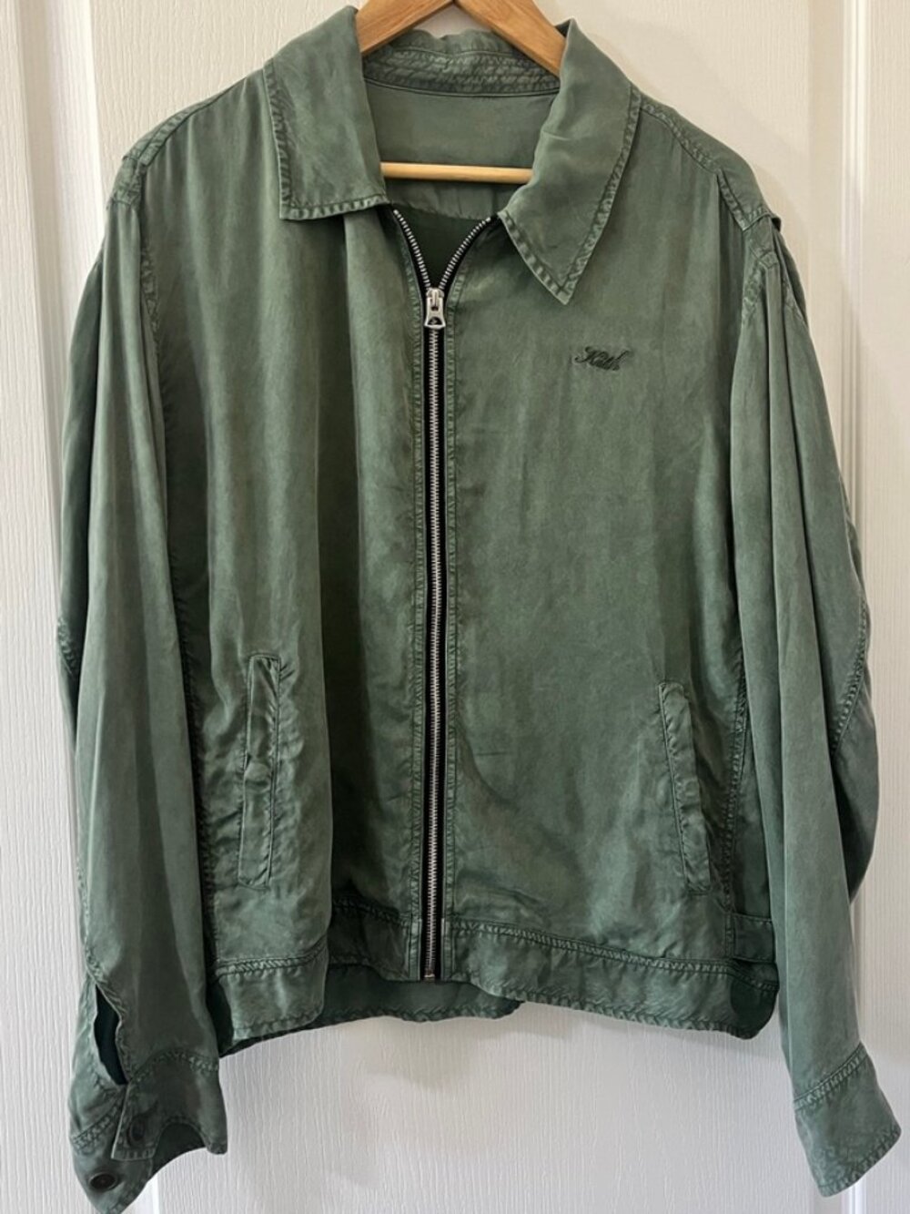 KITH Women's Unisex Bomber Zip Silk Top Shirt Jacket Green Size S | M NWOT!